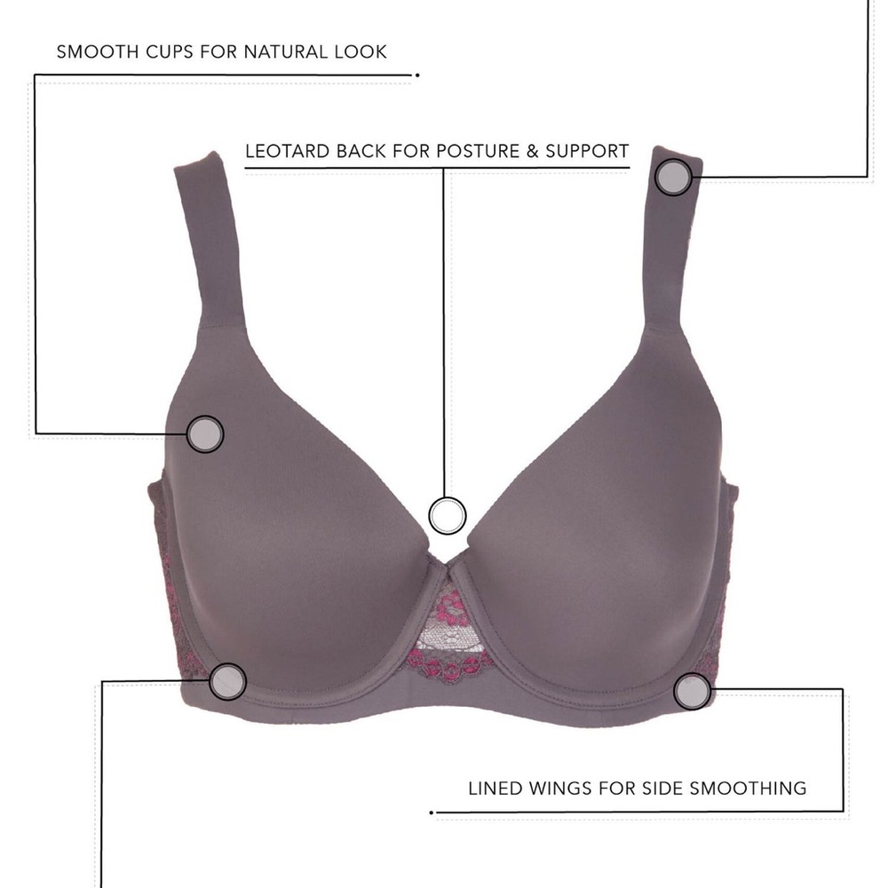 Leading Lady Soft Gray Bra with Pink Accents 42A
